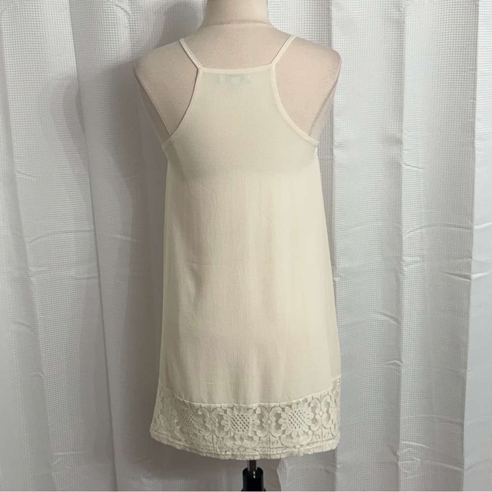 She + Sky Women's Boho Floral Lace Detailing Spaghetti Strap Mini Dress, Cream - Picture 7 of 8